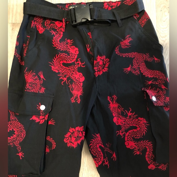 Like An Angel Dragon Print Red & Black Stretch Harem Pants  Size Small EUC - Picture 2 of 12